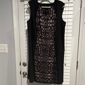 Connected Apparel Black and Pink Lace Midi Dress